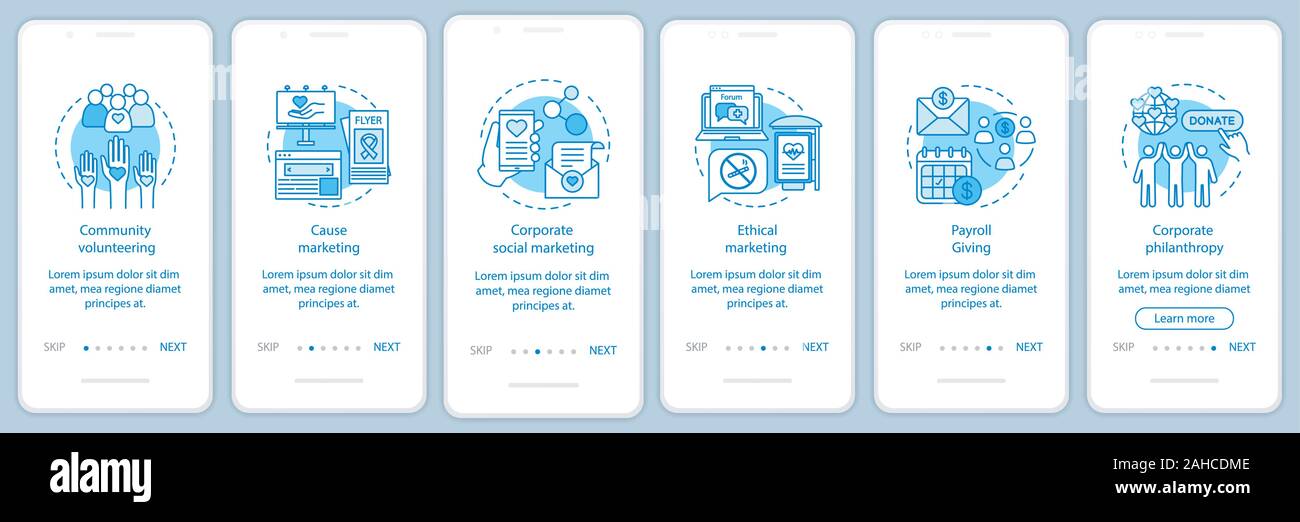 Corporate policy onboarding mobile app page screen vector template. CSR ...