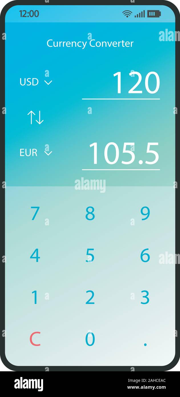 Currency converter app smartphone interface vector template. Mobile  exchanger page blue design layout. Money conversion calculator screen. Flat  gradie Stock Vector Image & Art - Alamy