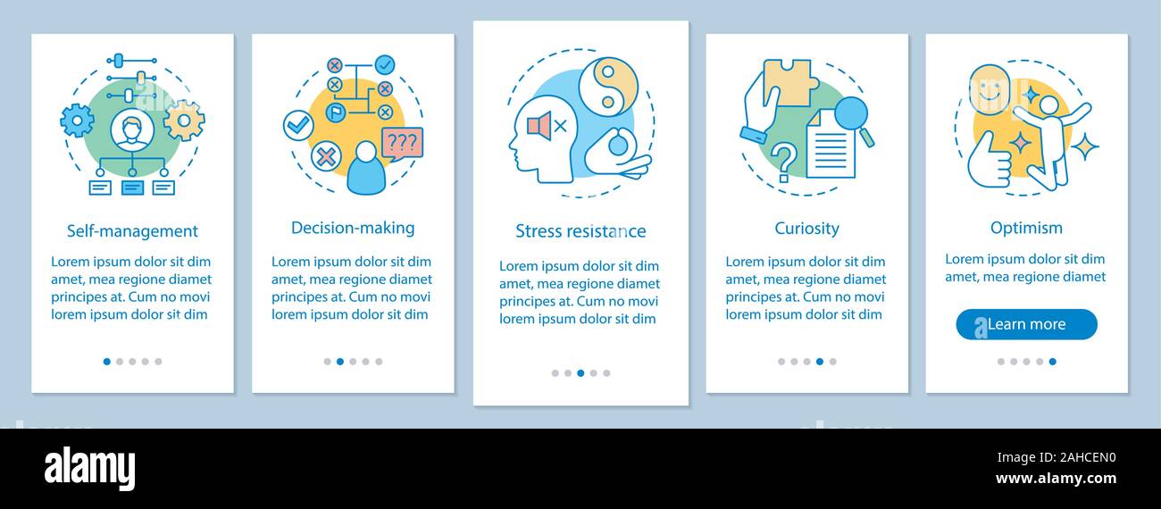Leader and management skills onboarding mobile app page screen vector ...