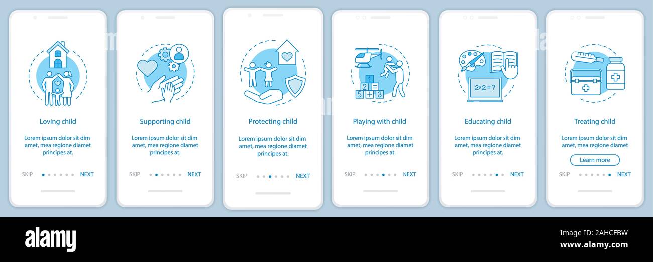 Child rights onboarding mobile app page screen vector template. Loving ...