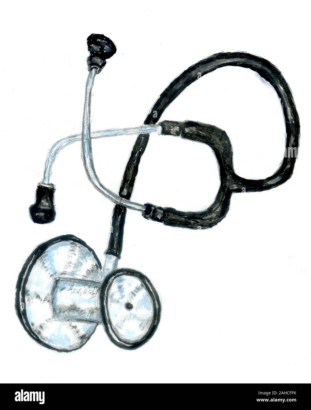 Medicine diagnosis instrument, stethoscope, hand drawn illustration