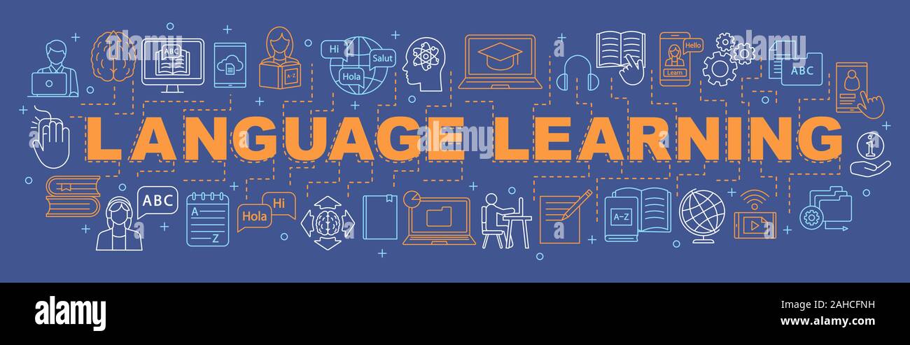 Language learning word concept banner. Grammar, speaking skills ...