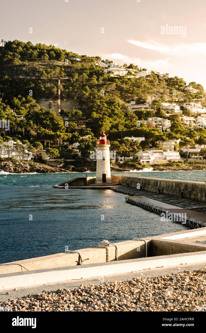 lighthouse of the port of andratx, majorca, balearic islands, spain Stock Photo