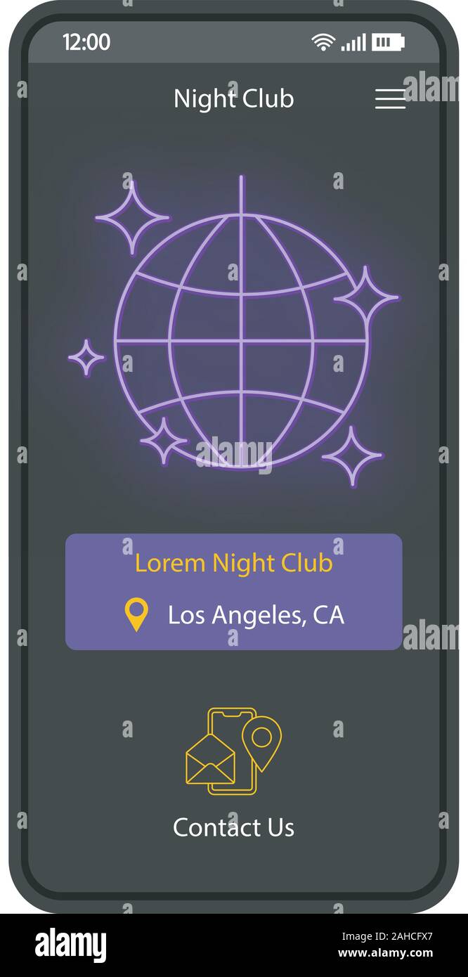 Night club app smartphone interface vector template. Mobile app page white  design layout. Gallery, restaurant, events screen. Flat UI for nightclub ap  Stock Vector Image & Art - Alamy