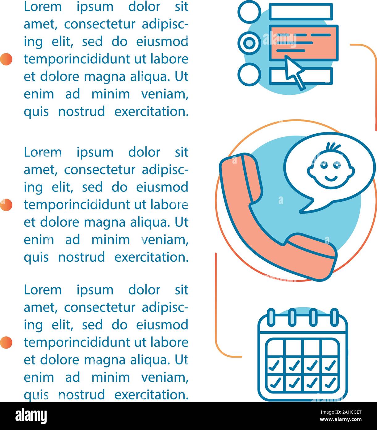 Babysitter booking article page vector template. Nanny reservation.  Brochure, magazine, booklet design element with icons. Childcare service  call. Pri Stock Vector Image \u0026 Art - Alamy, image size:1221x1390