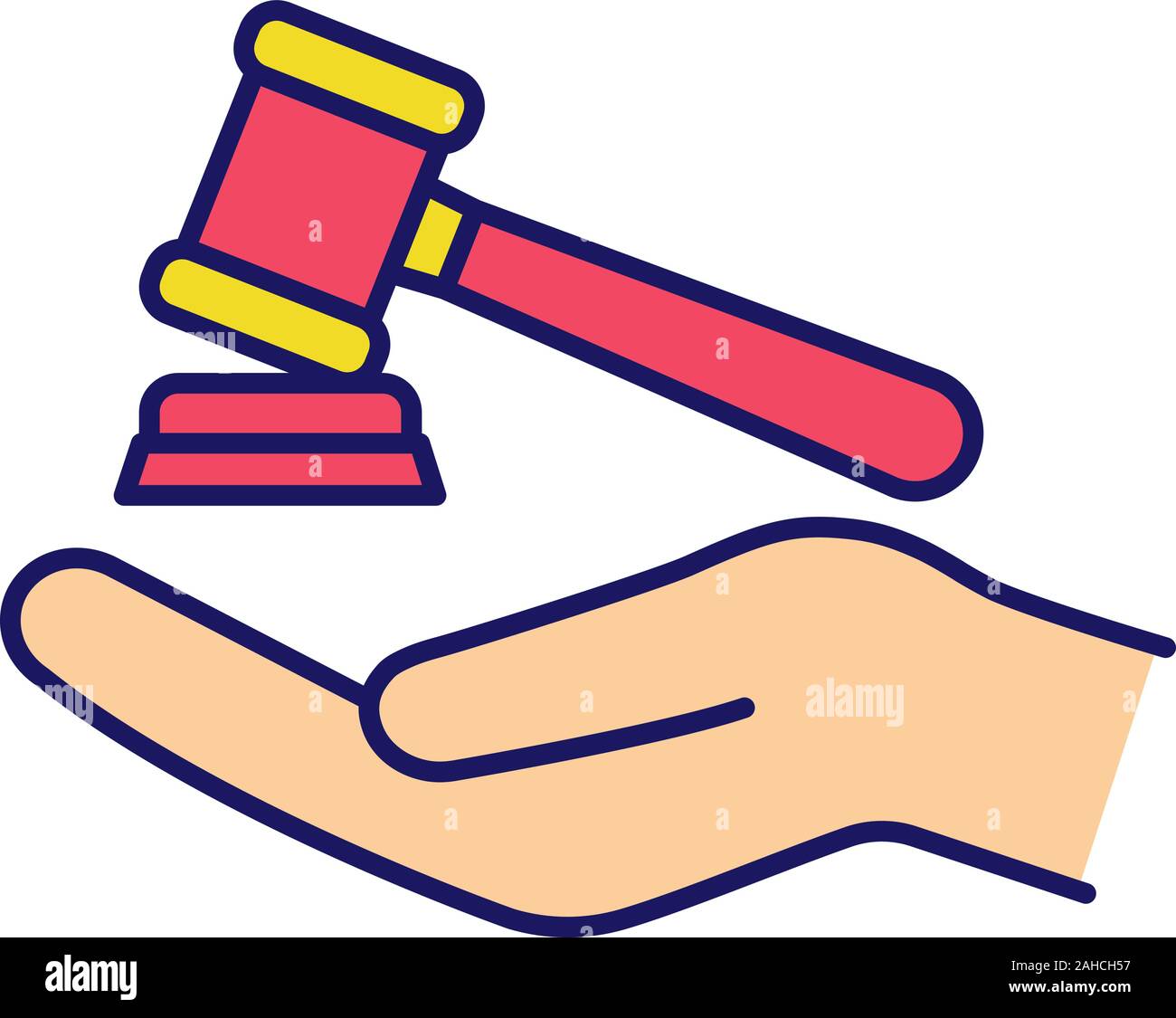 Family law color icon. Gavel, court hammer in hand. Justice