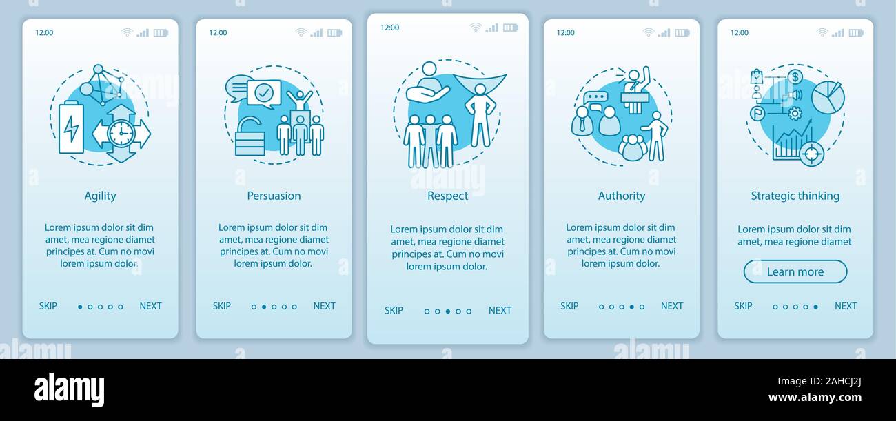 HR baseline skills onboarding mobile app page screen vector template ...
