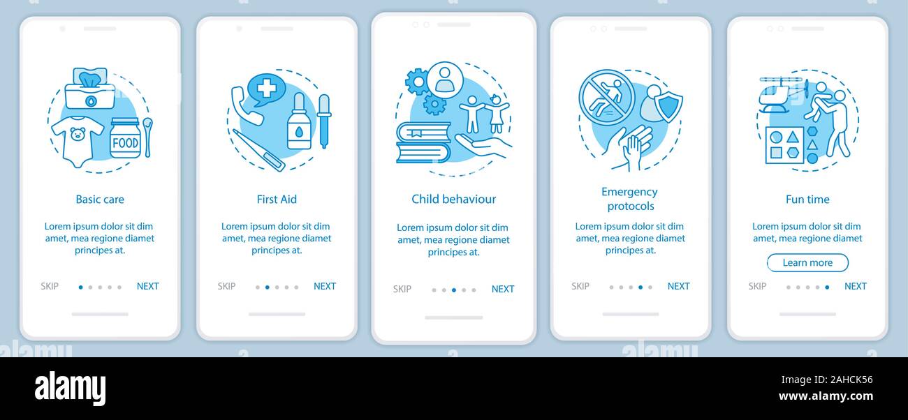 Childcare service onboarding mobile app page screen vector template ...