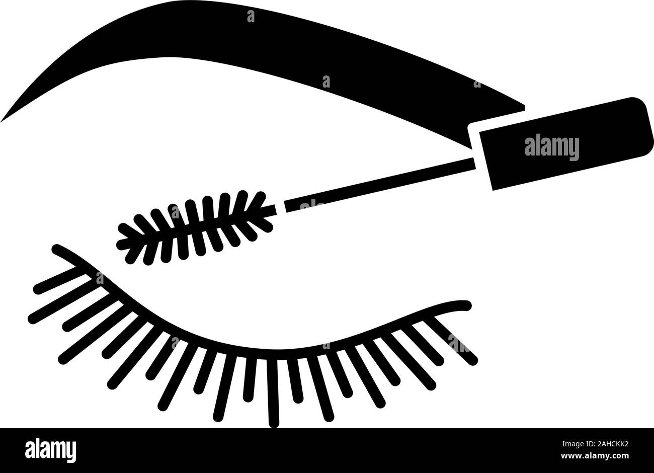Eyelash mascara glyph icon. Silhouette symbol. Lashes and eyebrows tinting. Lashes and brows makeup product. Negative space. Vector isolated illustrat Stock Vector
