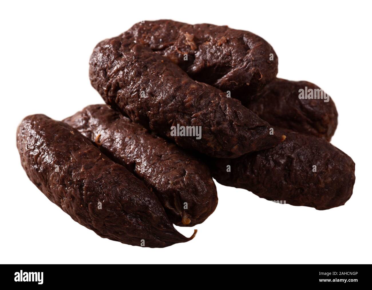 Blood Sausage Black Pudding Isolated Over White Background Stock Photo Alamy