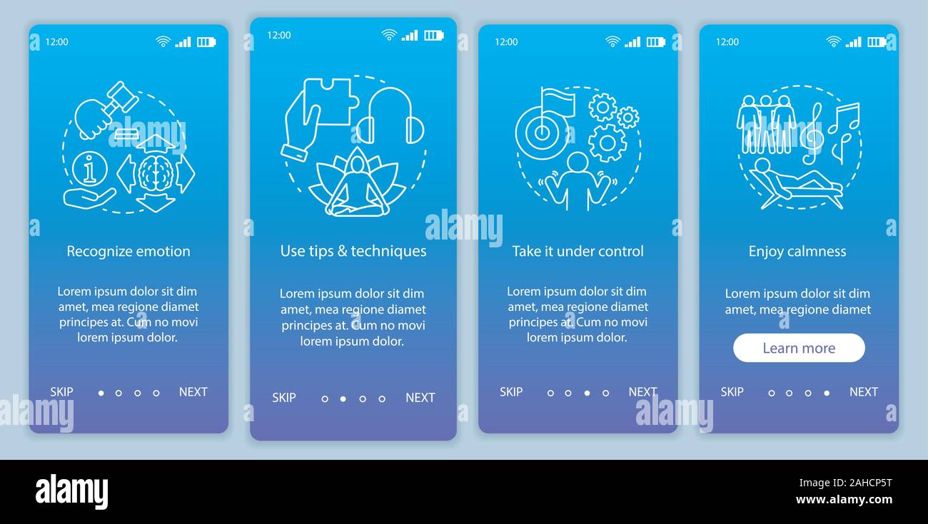 Emotions managing onboarding mobile app page screen vector template ...