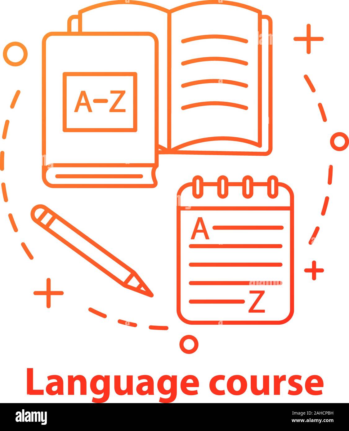 Foreign language courses concept icon. Grammar learning. Idea thin line illustration. Language