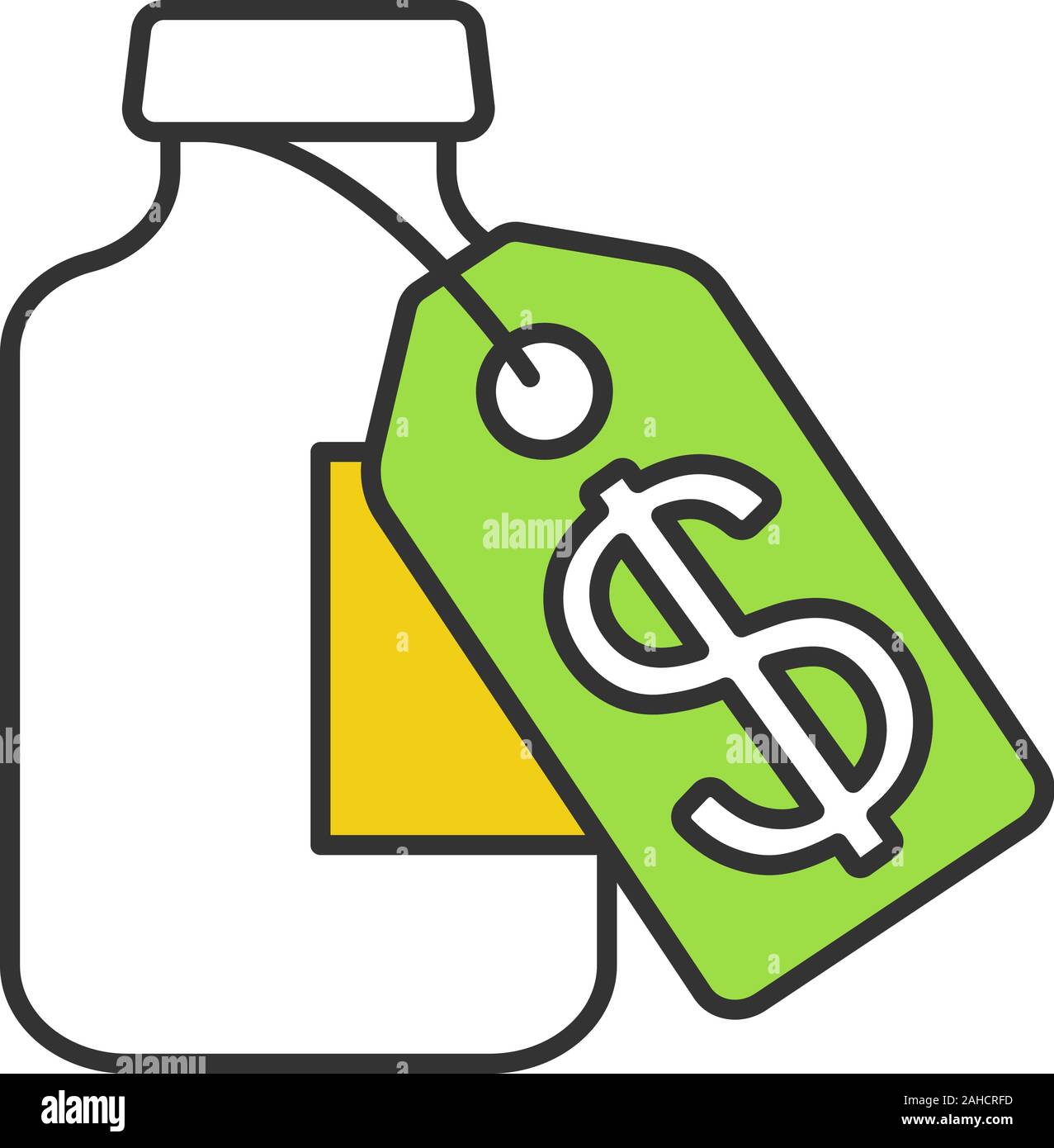 Vaccine price color icon. Medical vial with cost label. Pharmacy. Medications, drugs with dollar tag. Isolated vector illustration Stock Vector
