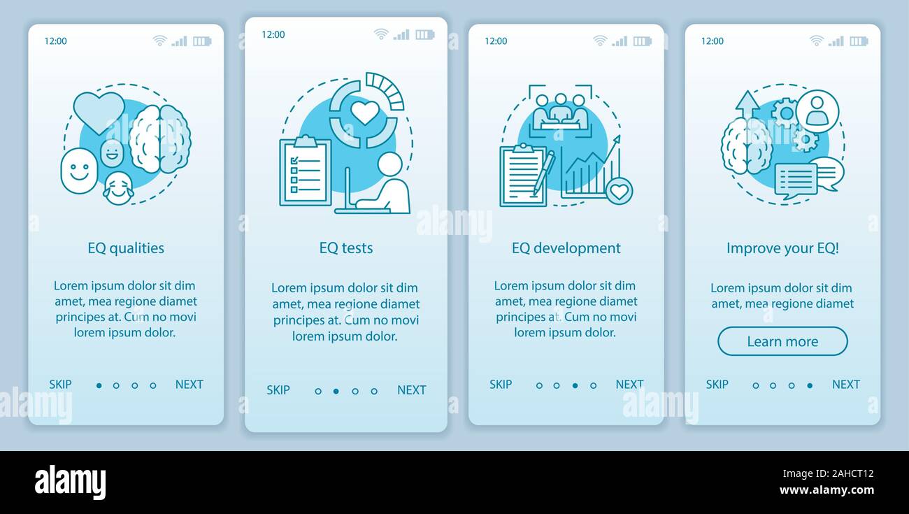 Emotional intelligence onboarding mobile app page screen vector ...