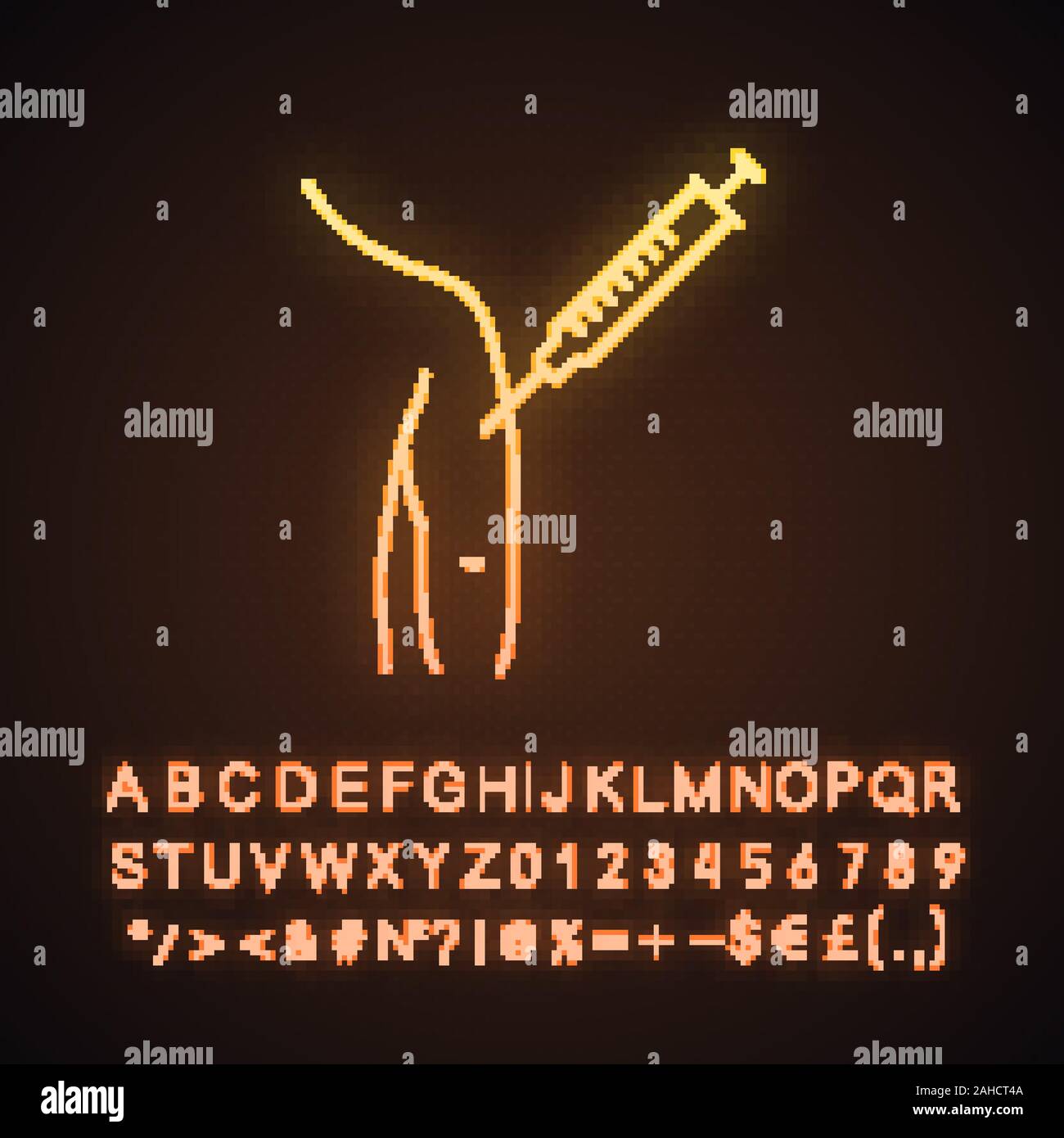 Injection in man's arm neon light icon. BCG, hepatitis, diphtheria ...