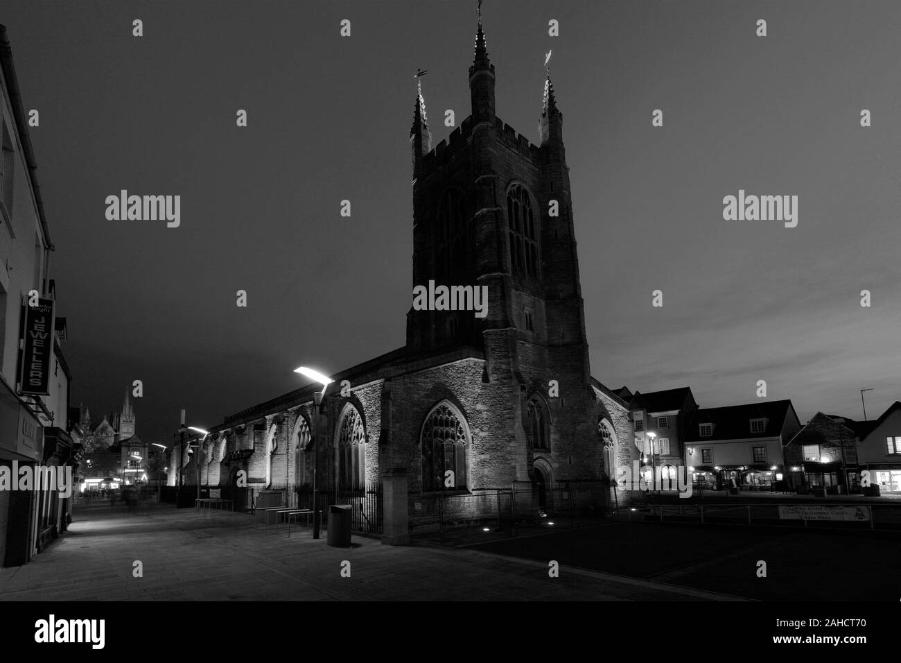 Christmas Lights over St Johns the Baptist church, Peterborough City