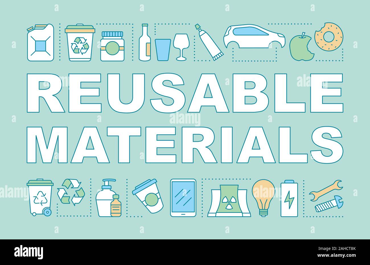 Reusable materials word concepts banner. Trash sorting. Waste recycling