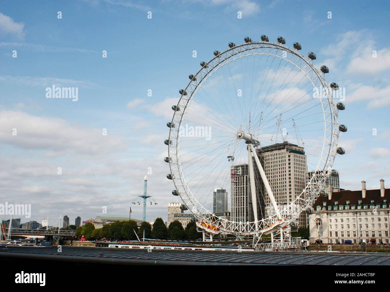 The London Eye, a giant ferris wheel in London and tallest cantilevered observation wheel Stock Photo