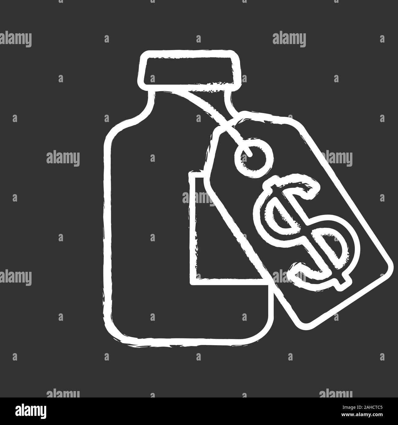 Vaccine price chalk icon. Medical vial with cost label. Pharmacy. Medications, drugs with dollar tag. Isolated vector chalkboard illustration Stock Vector