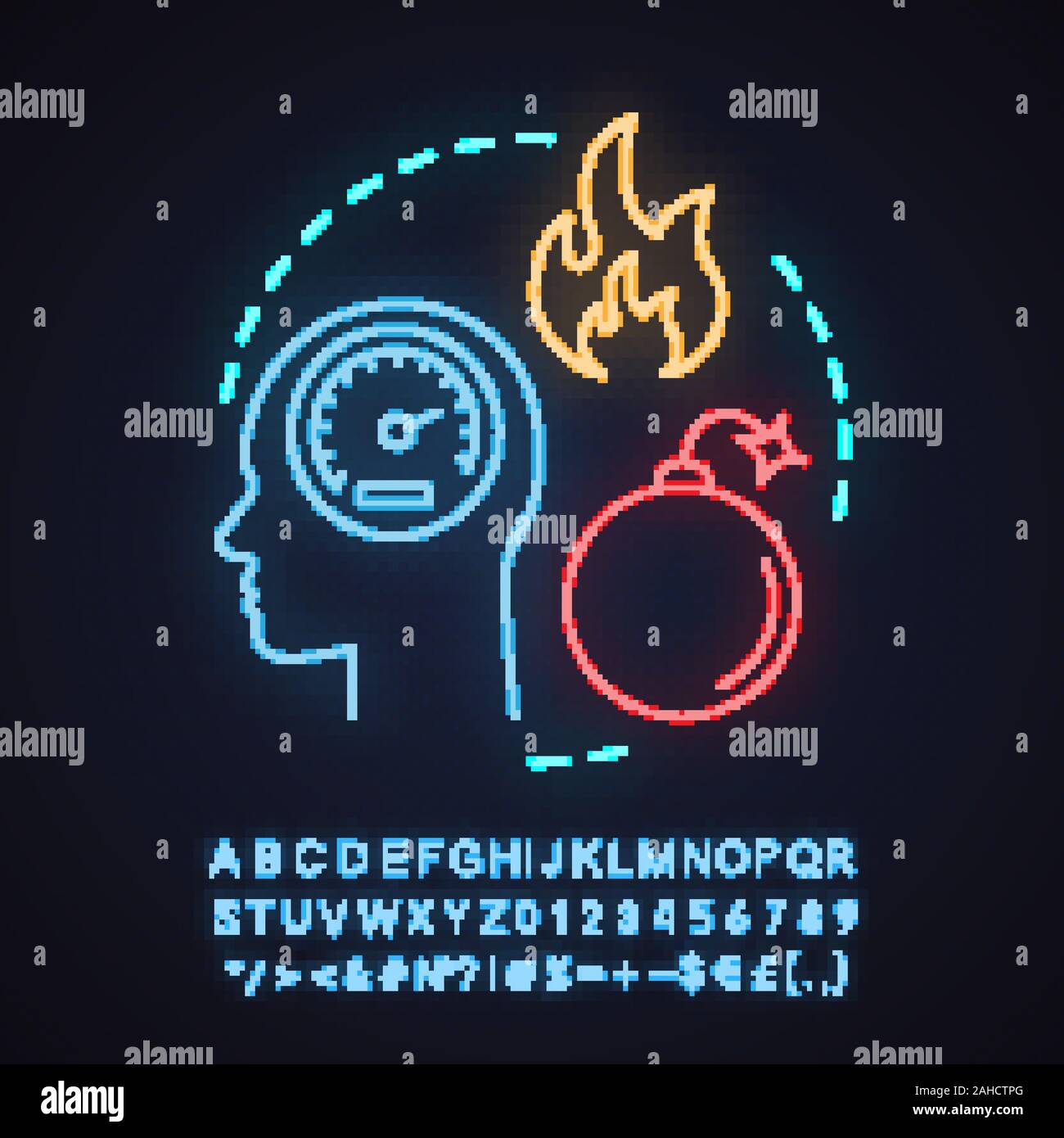 Anger neon light concept icon. Frustration idea. Stress. Head with