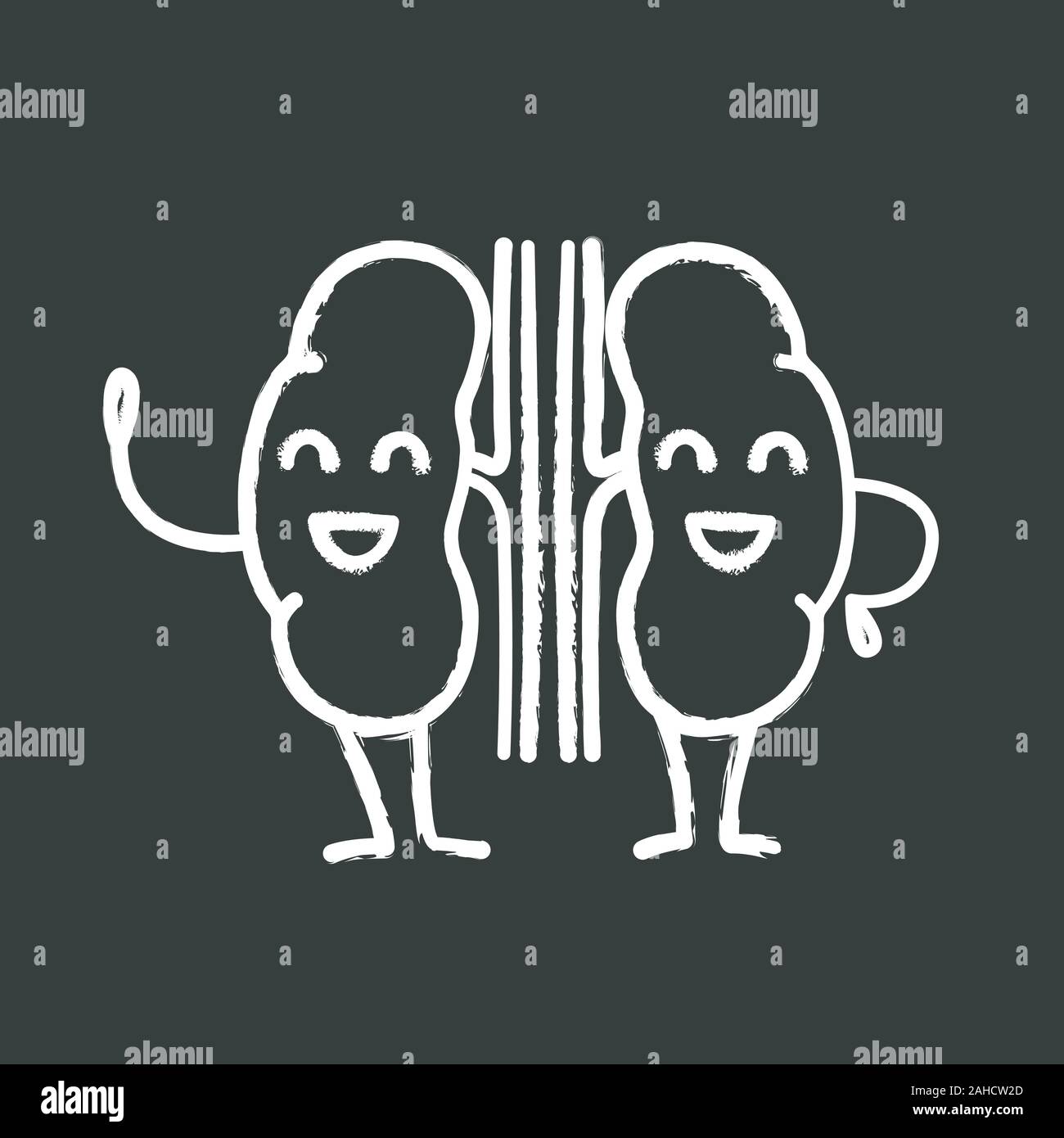 Smiling human kidneys emoji chalk icon. Healthy urinary tract. Urinary