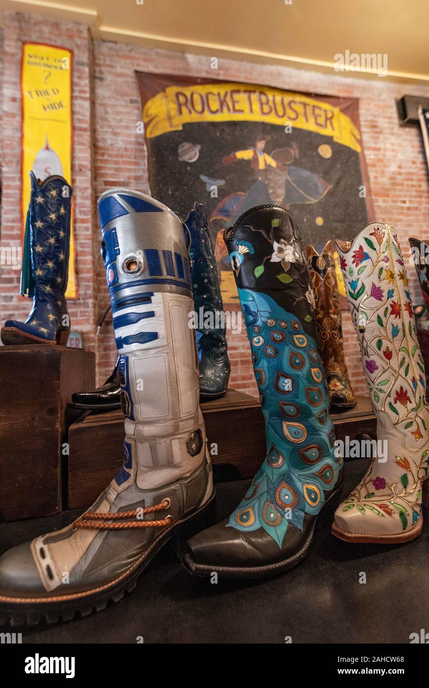 Custom boot samples, Rocketbuster Boot Company, El Paso, Texas Stock Photo