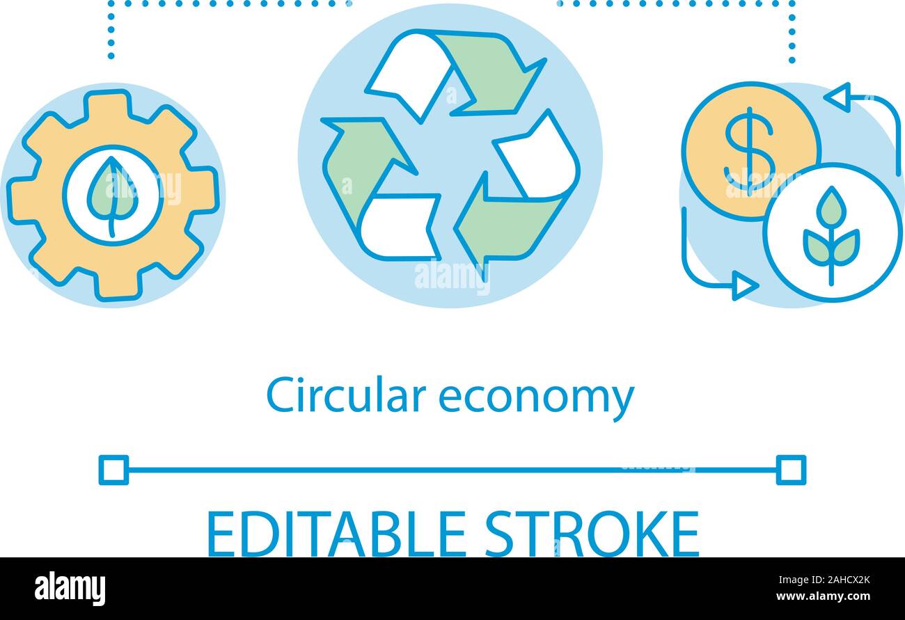 Circular economy concept icon. Waste reduction, alternative resource idea thin line illustration. Energy recovery. Eco conservation. Vector isolated o Stock Vector
