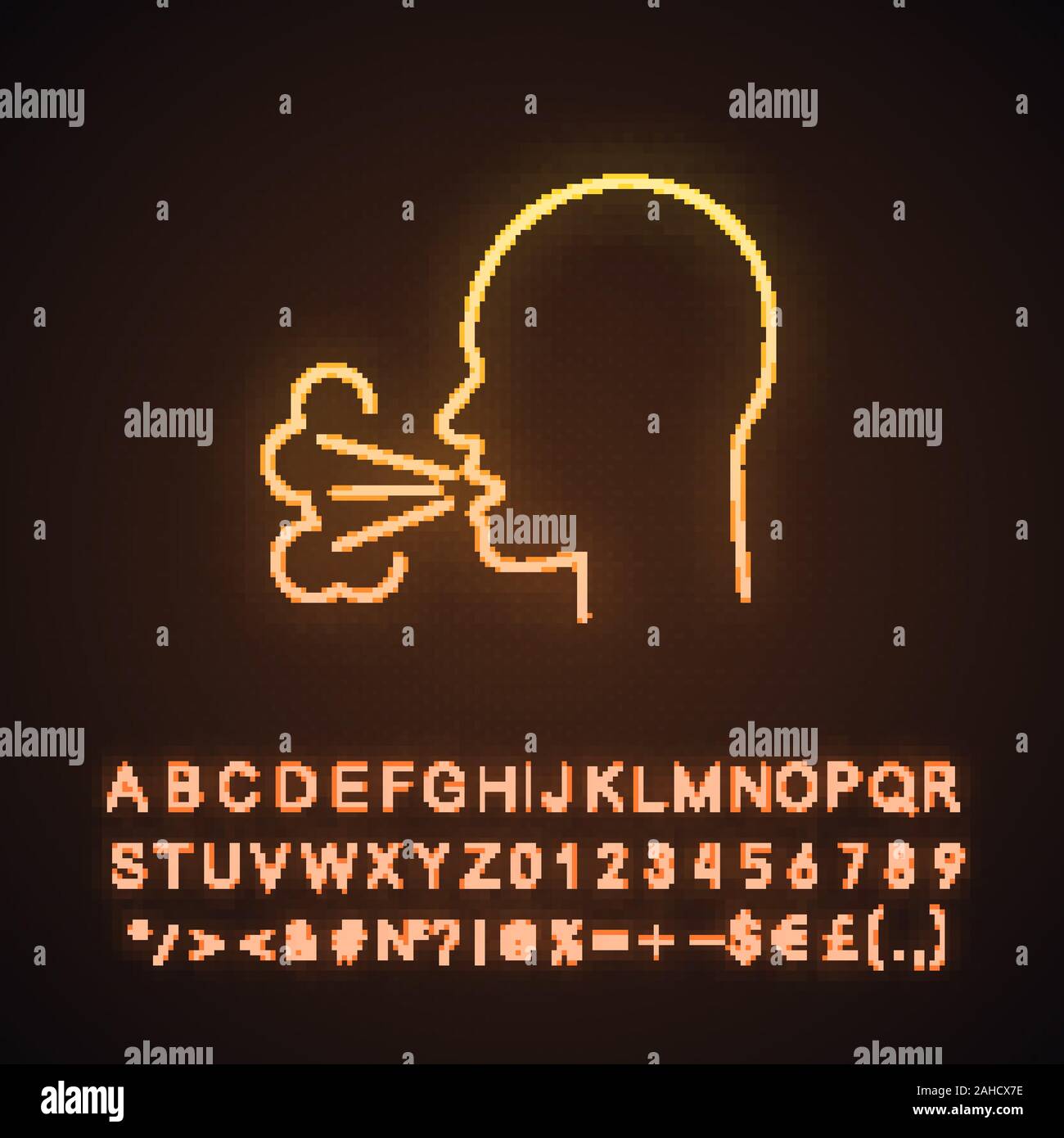 Coughing neon light icon. Viral infection, influenza, flu, cold symptom