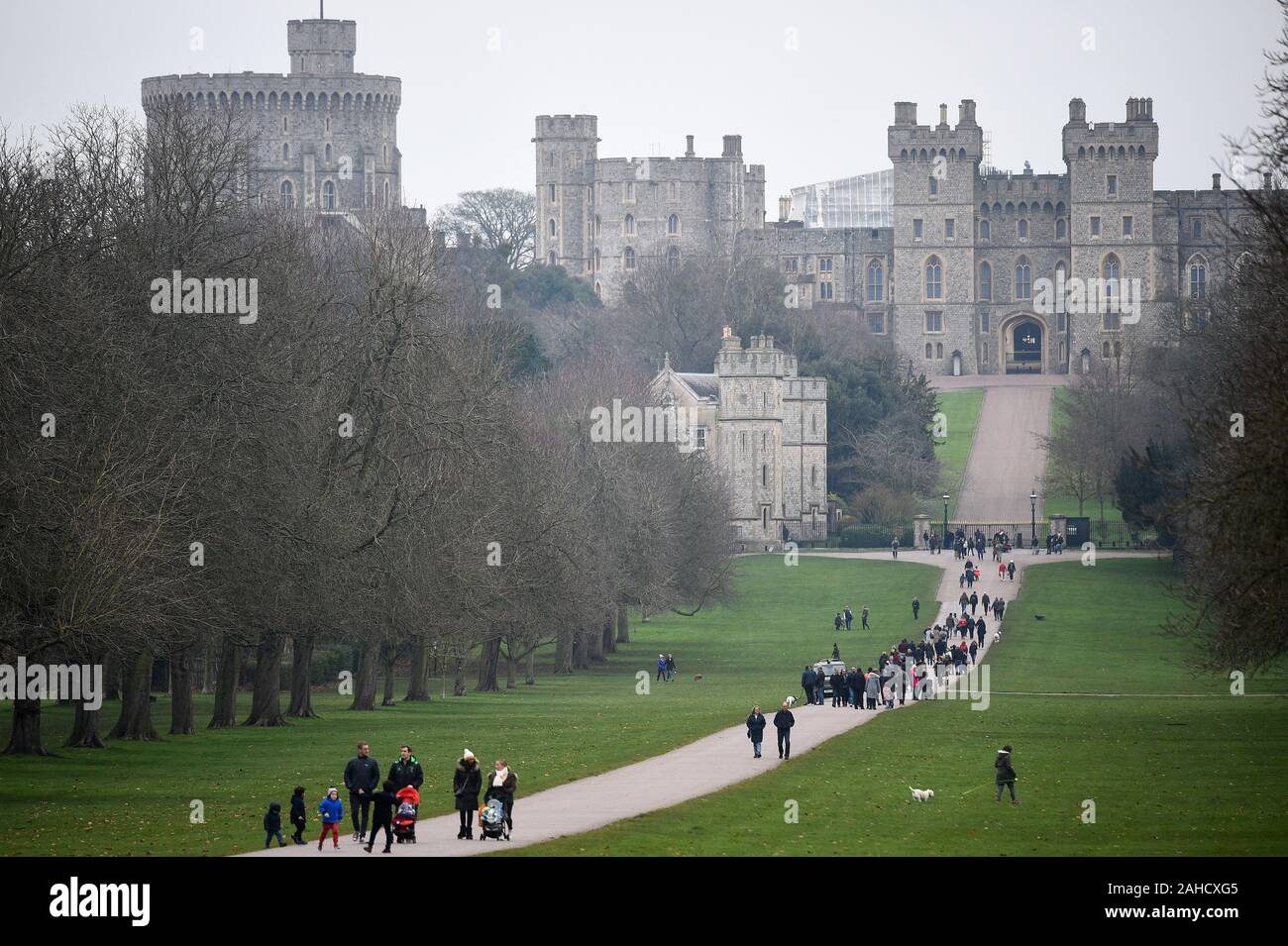 People on the Long Walk at Windsor Castle in Berkshire. PA Photo. Picture date: Saturday December 28, 2019. Photo credit should read: Kirsty O'Connor/PA Wire Stock Photo