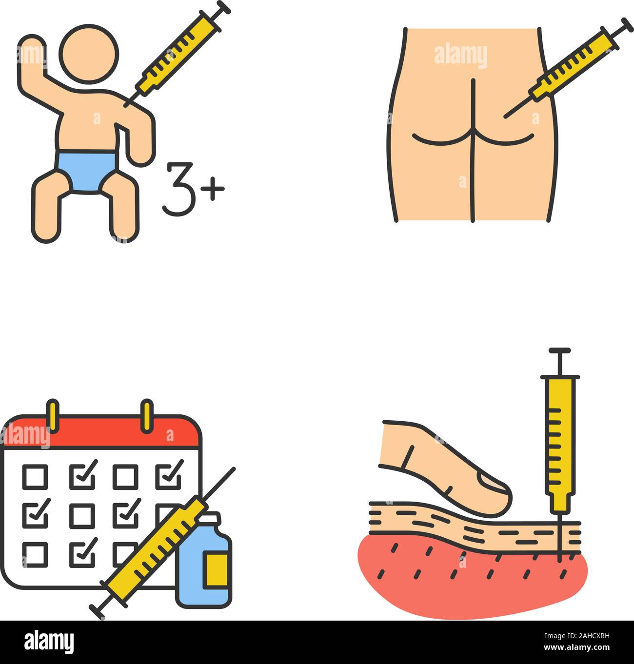 Vaccination and immunization color icons set. Intramuscular ...