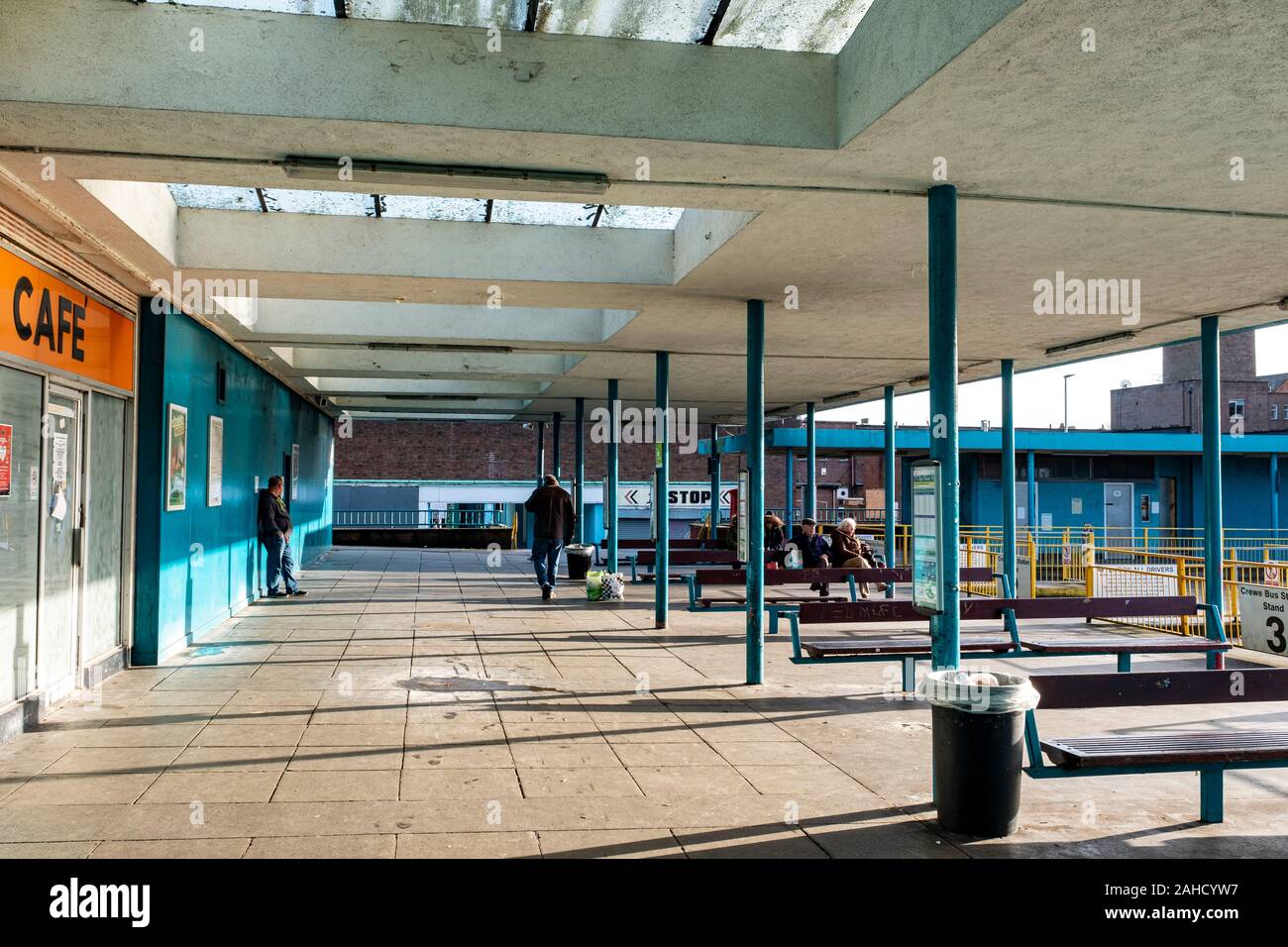 Waiting area at Crewe bus station, Crewe Cheshire UK Stock Photo