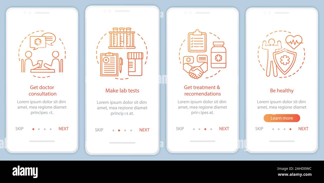 Health screening onboarding mobile app page screen with linear concepts ...