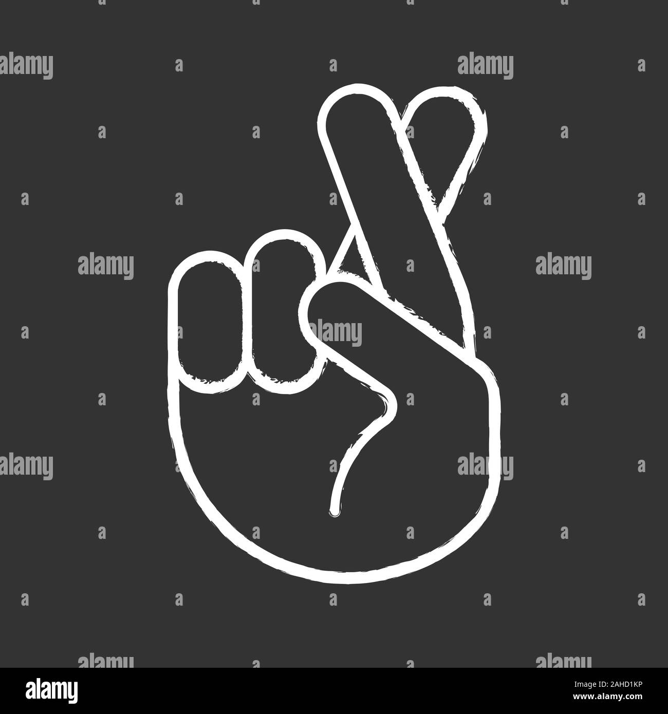 Fingers crossed emoji chalk icon. Luck, lie, superstition hand gesture. Hand with middle and index fingers crossed. Isolated vector chalkboard illustr Stock Vector