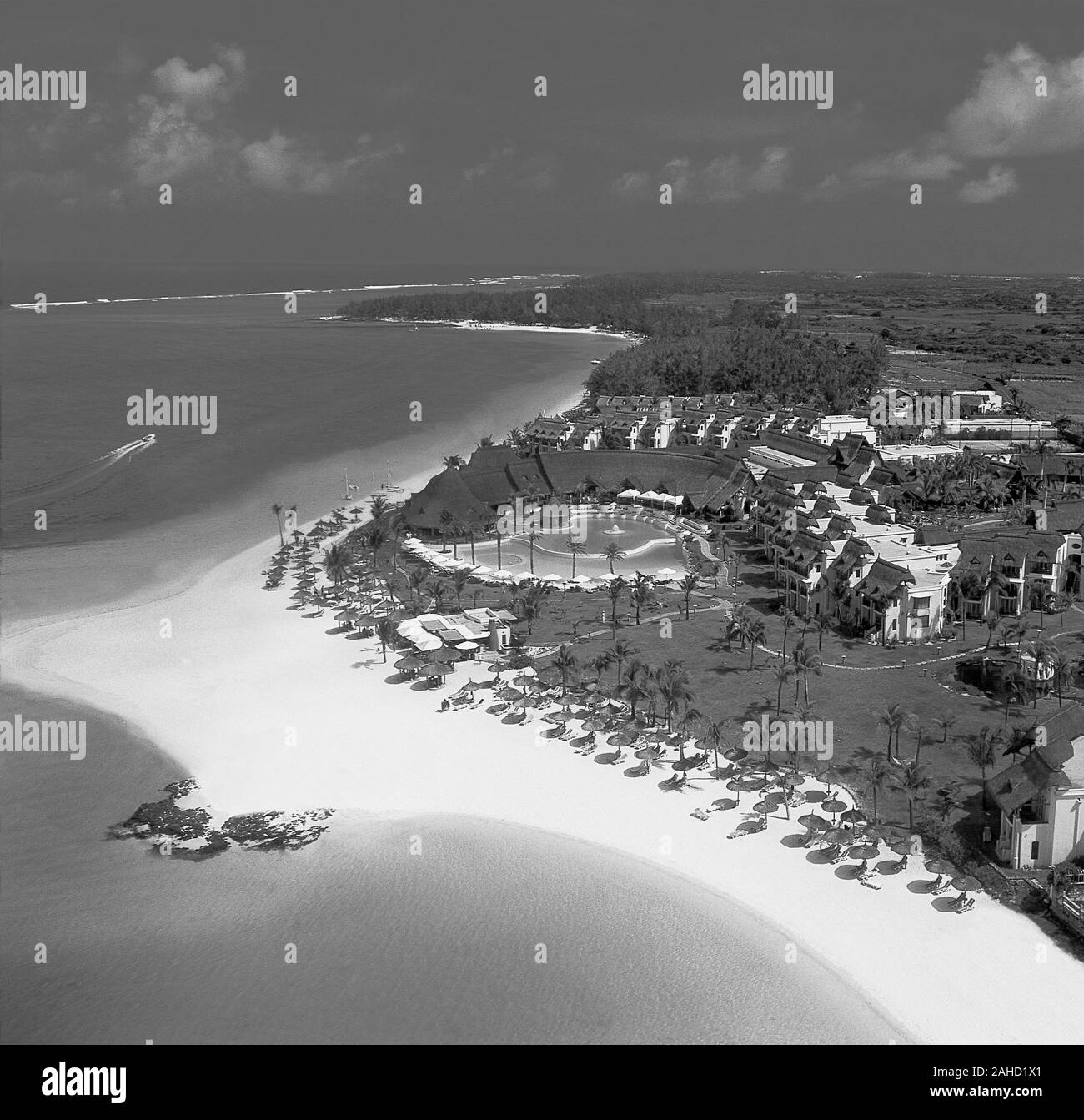 Airshot of Beach-Holidays Luxury Resort on Mauritius Island Stock Photo