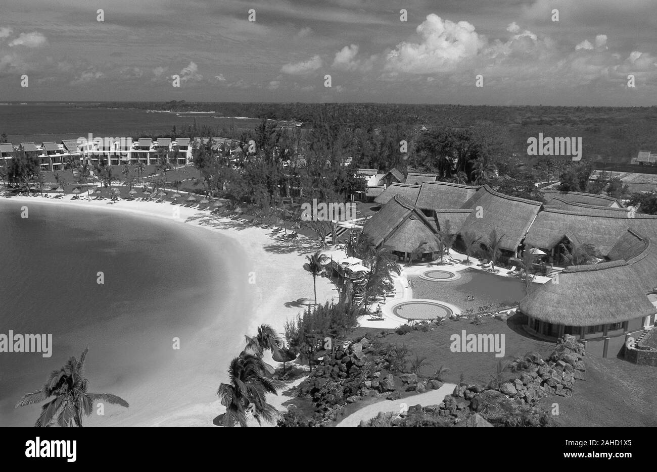 That's how paradies looks: Airshot of the 'Legend' luxury hotel on Mauritius Island Stock Photo