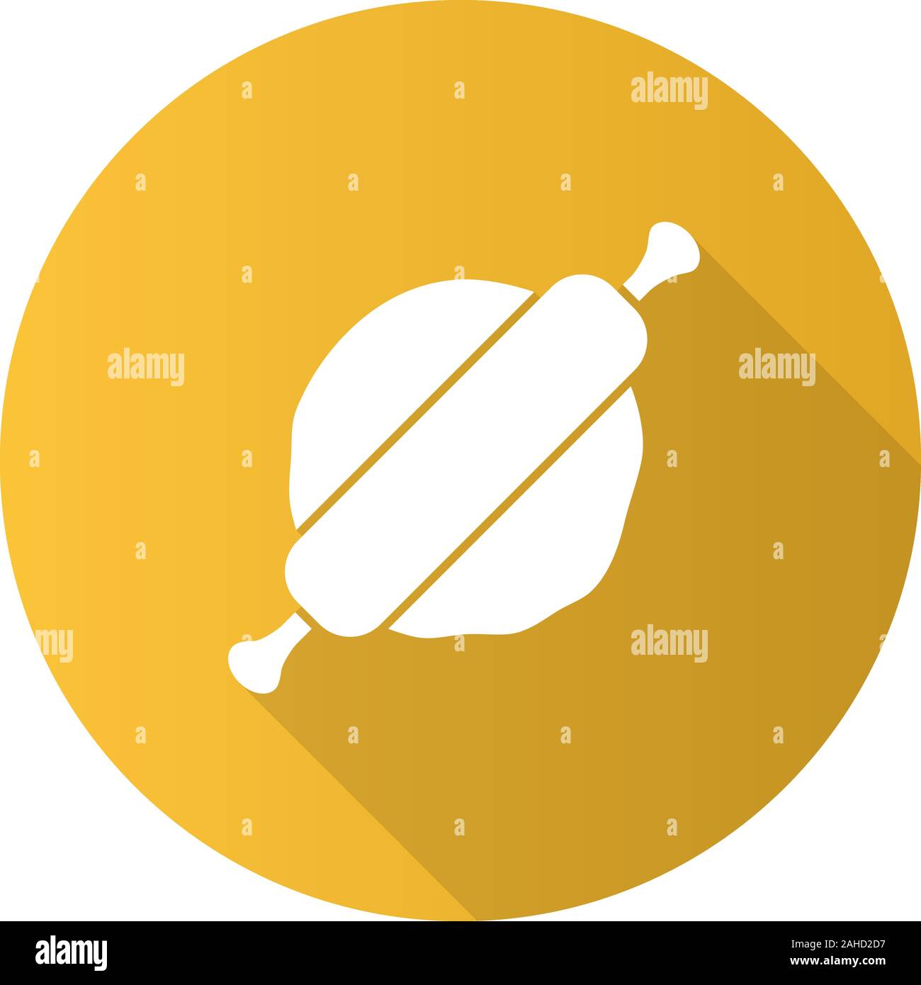 Rolling pin and dough flat design long shadow glyph icon. Vector silhouette illustration Stock Vector