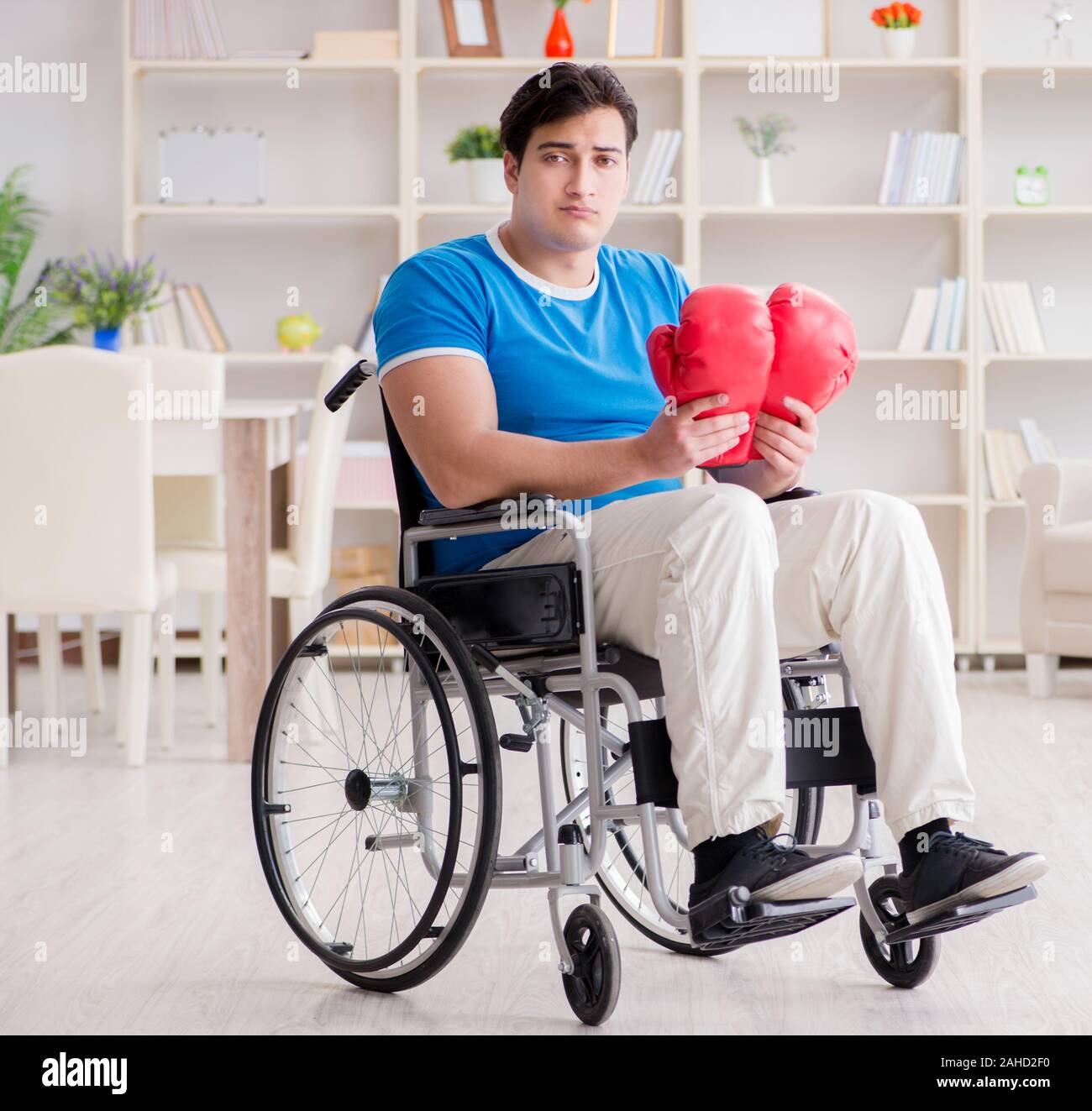 The disabled boxer at wheelchair recovering from injury Stock Photo Alamy