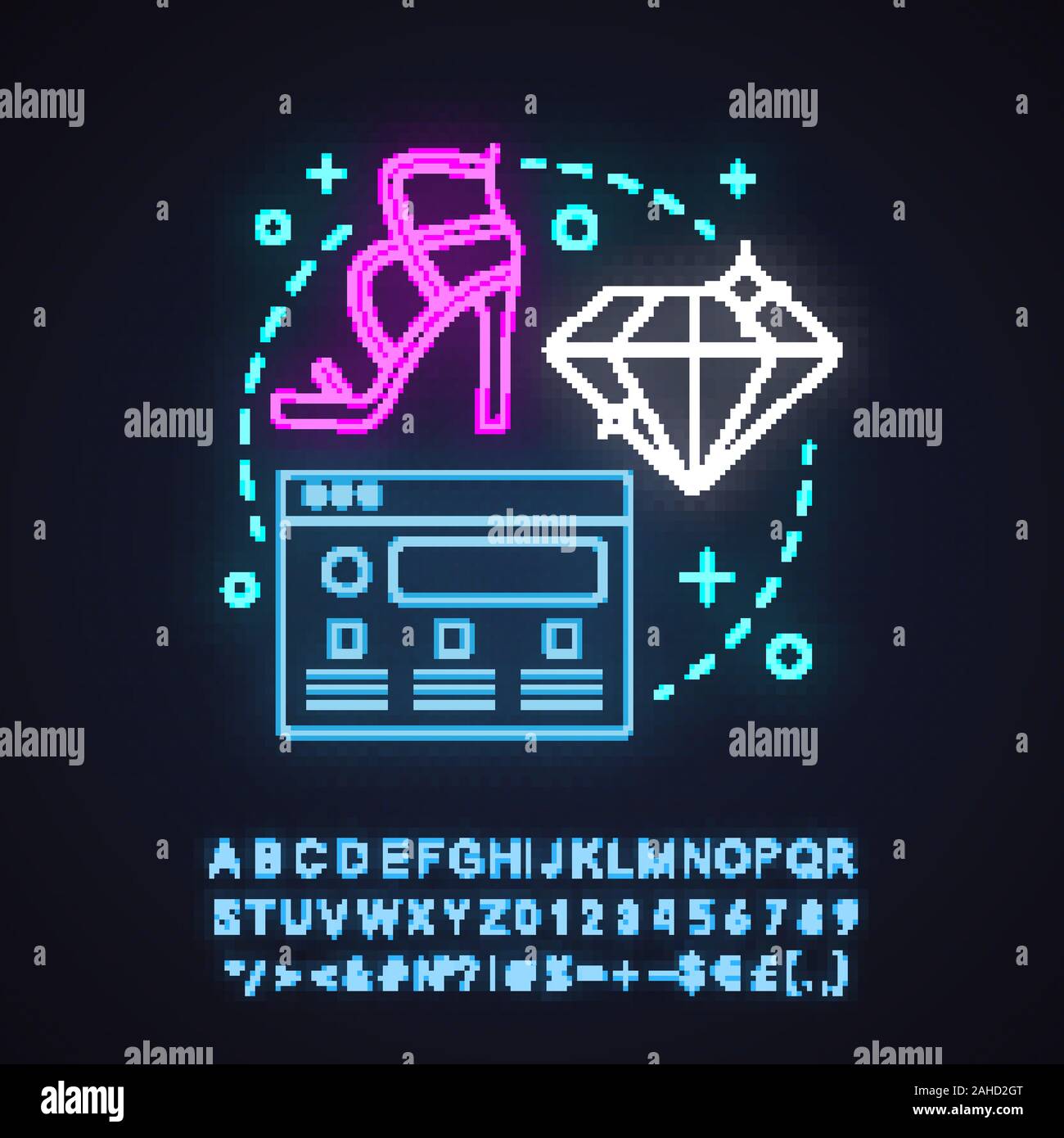 Clothing store website neon light concept icon. Premium membership, subscription idea. Online