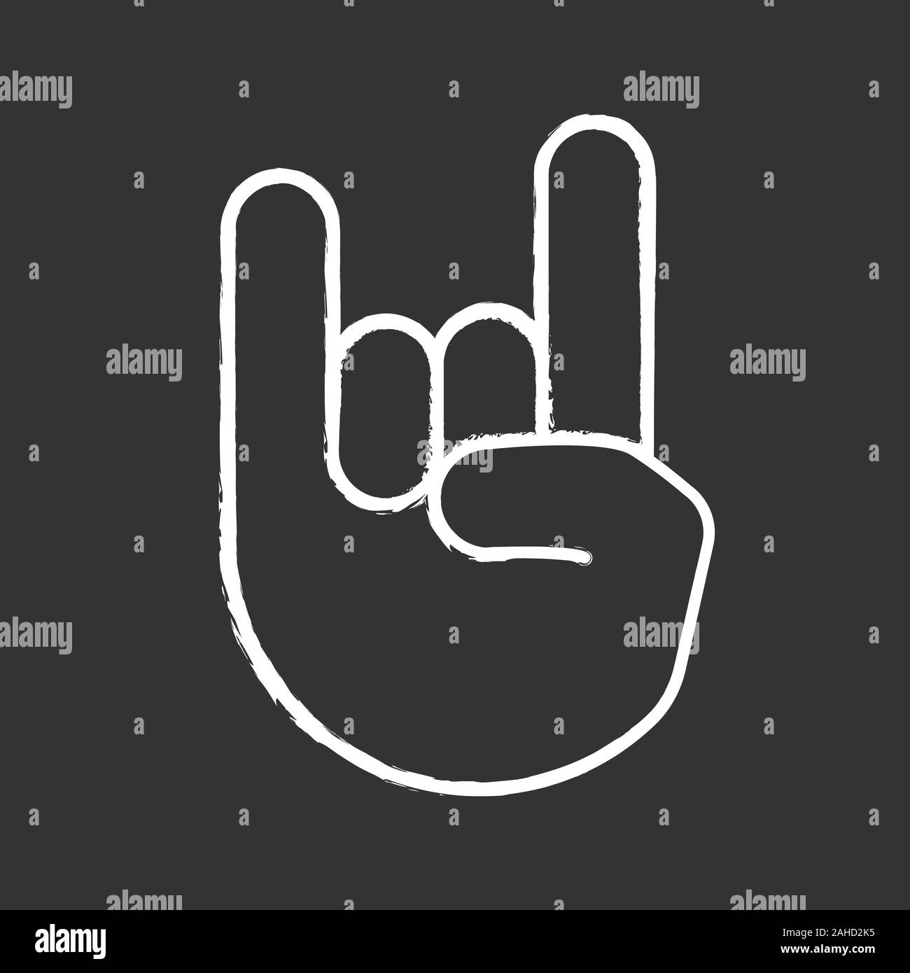 Rock on gesture chalk icon. Horns sign emoji. Devil fingers. Heavy metal hand gesture. Isolated vector chalkboard illustration Stock Vector