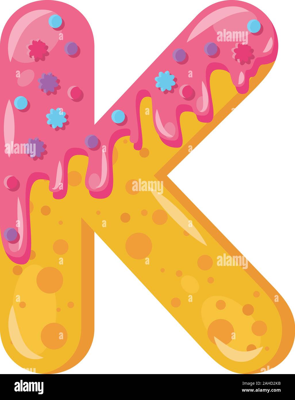 Donut cartoon K letter vector illustration. Biscuit bold font ...