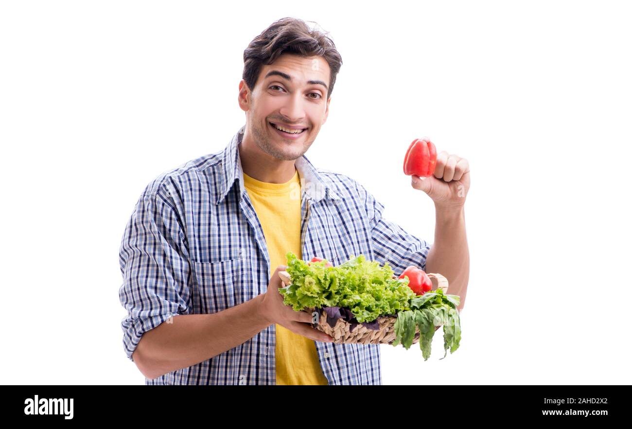 The man with basket of fruits and vegetables Stock Photo - Alamy