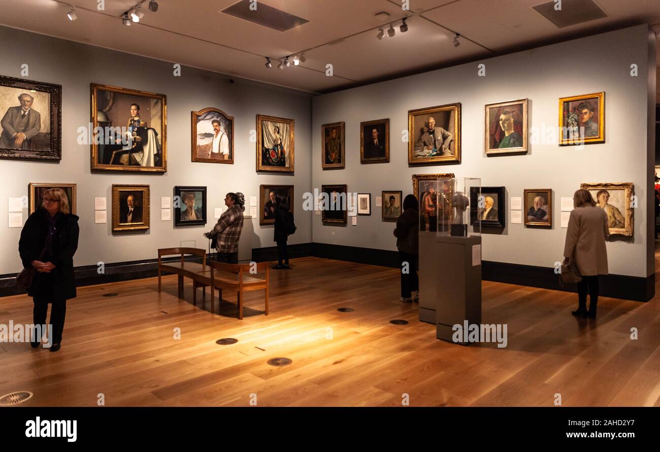 Visitors inside the National Portrait Gallery, London, England, UK. Stock Photo