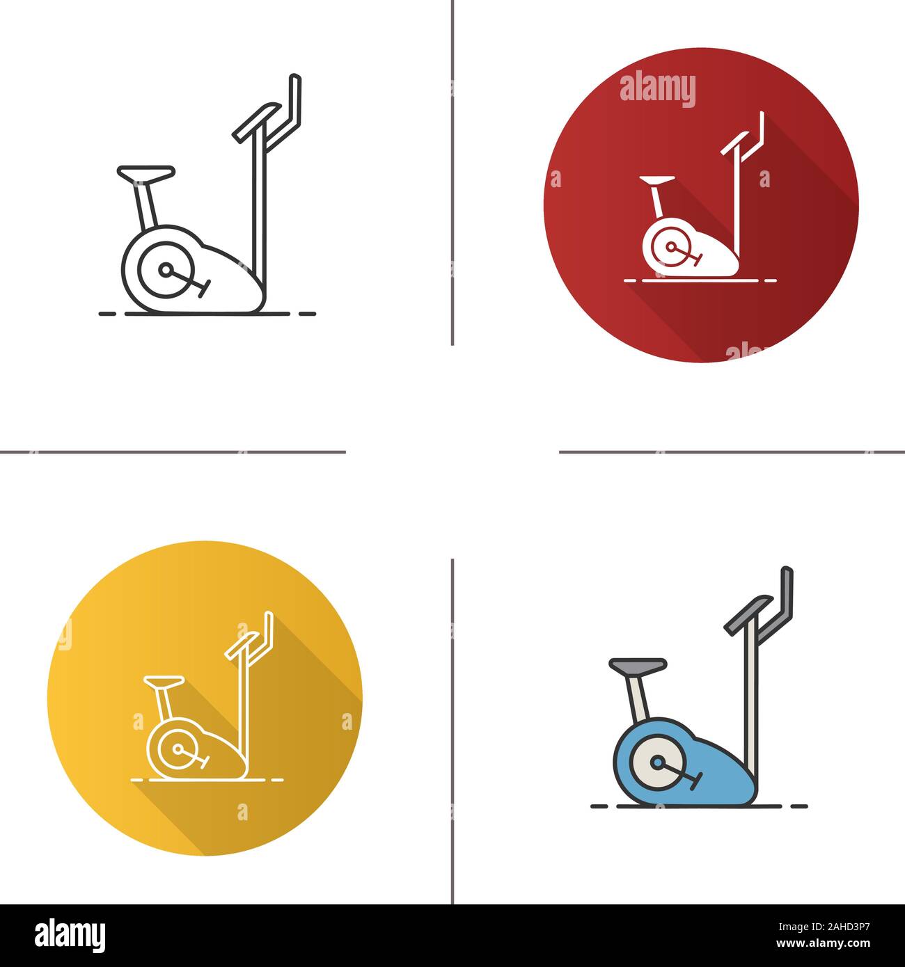 Exercise bike icon. Flat design, linear and color styles. Stationary bicycle. Isolated vector illustrations Stock Vector