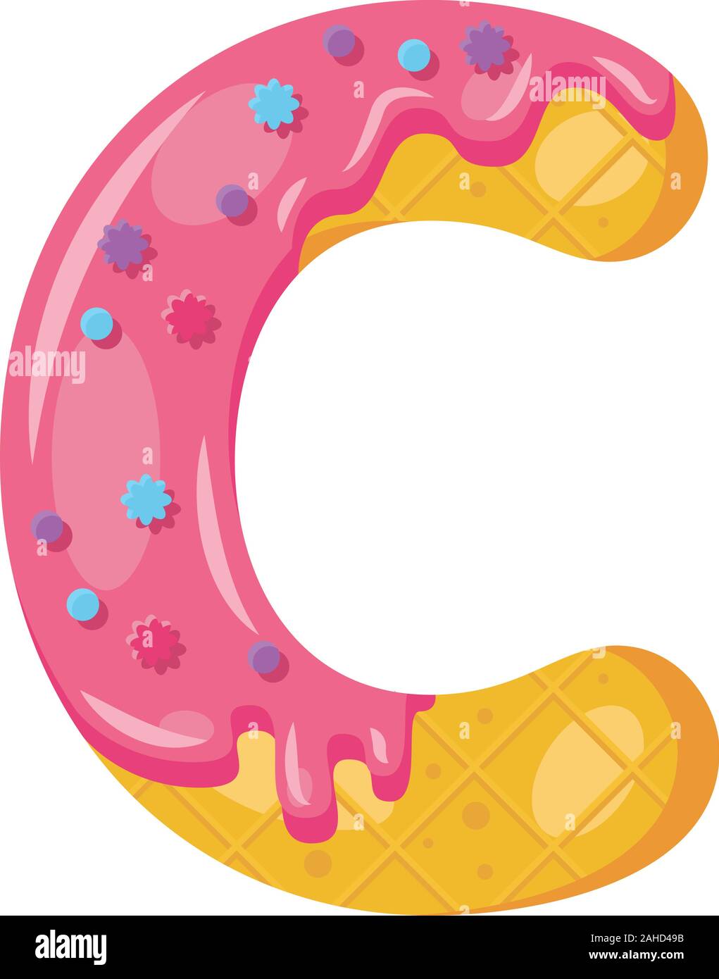 Donut cartoon C letter vector illustration. Biscuit bold font ...
