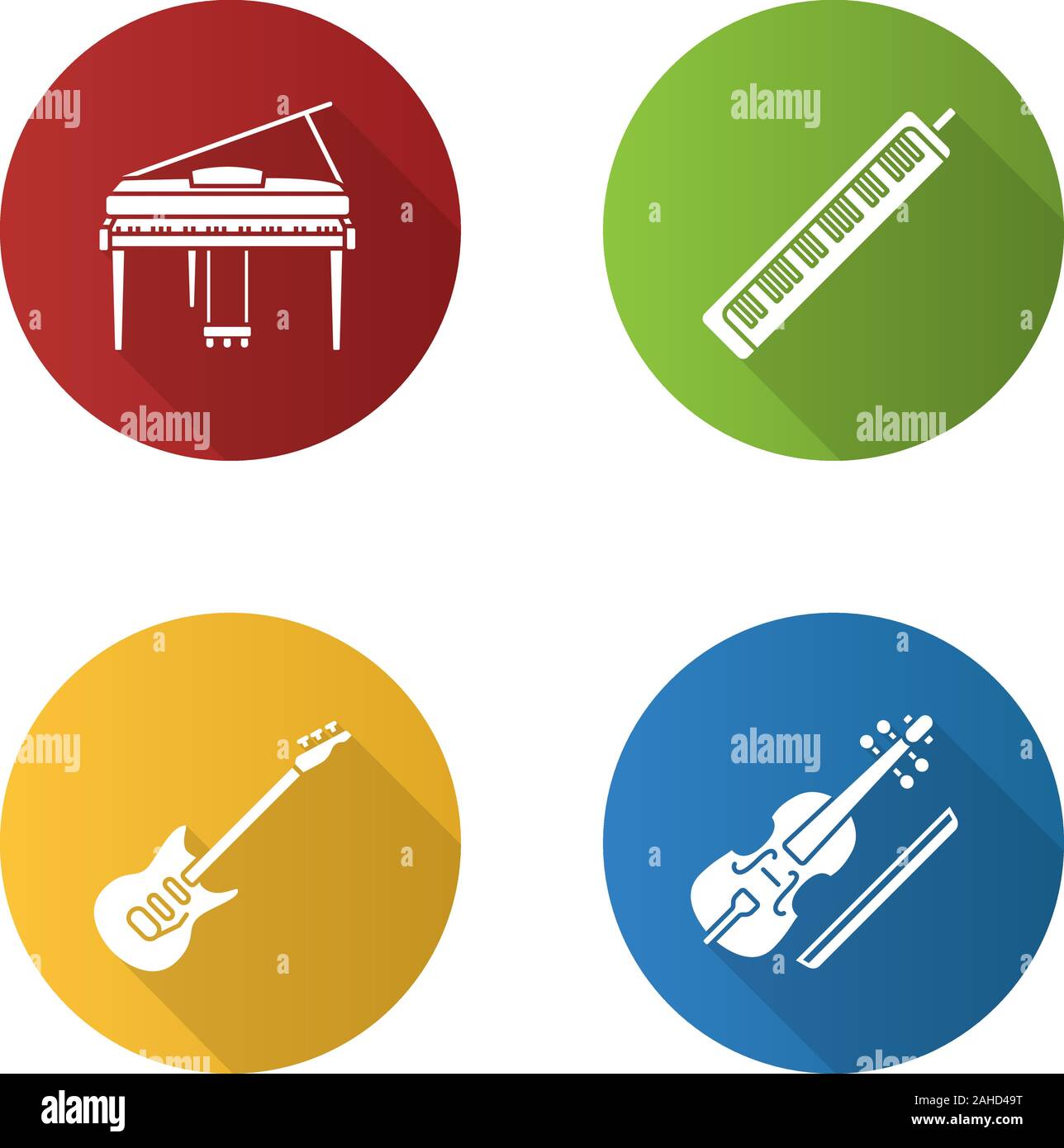 Musical instruments flat design long shadow glyph icons set. Piano ...