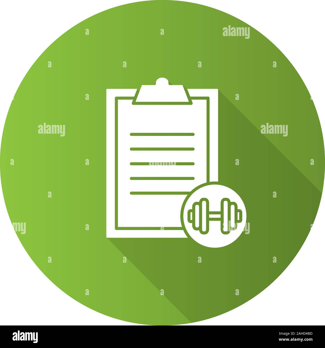 Barbell exercise guide flat design long shadow glyph icon. Personal training notes. Vector silhouette illustration Stock Vector