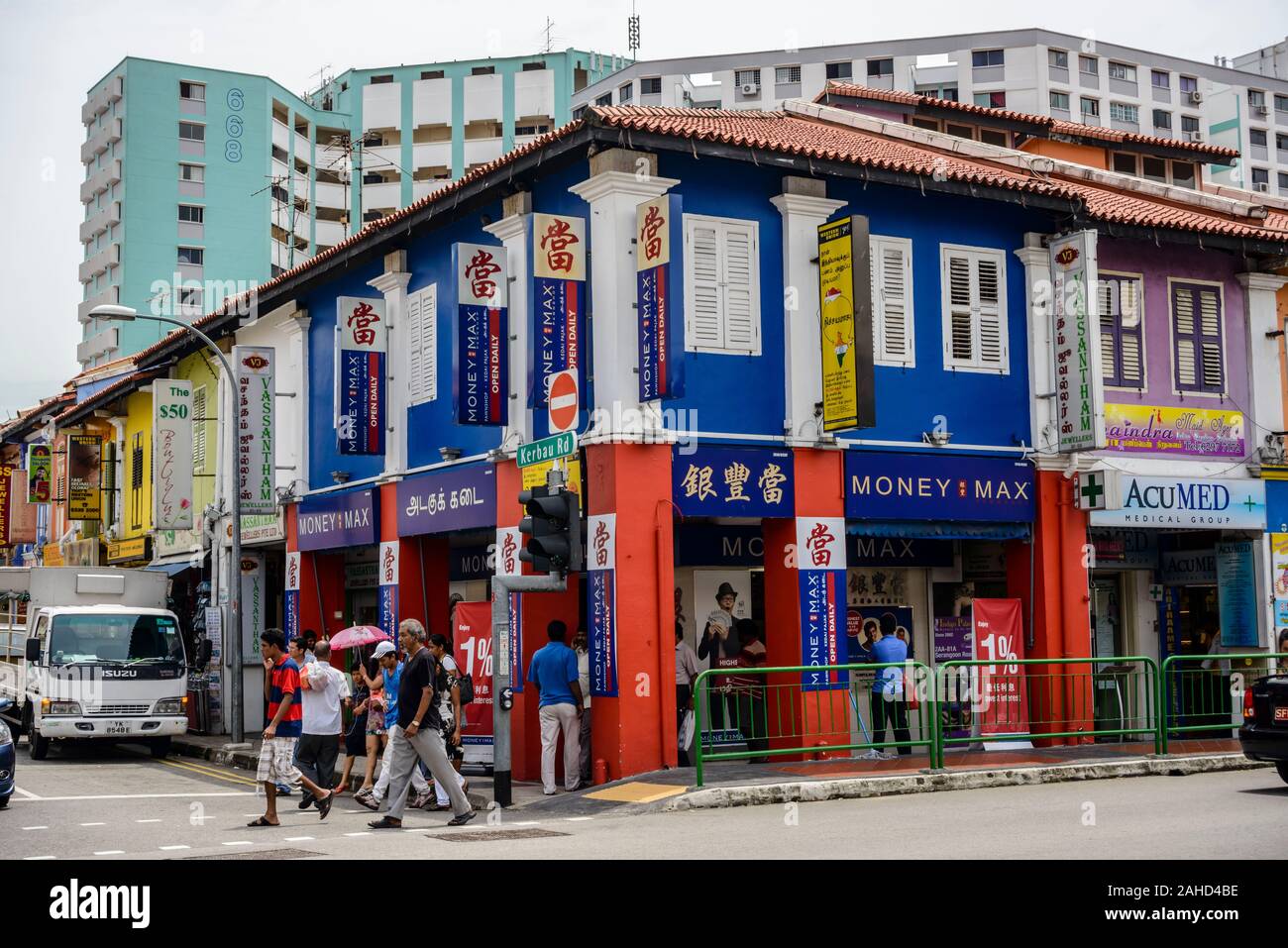 Commercial buildings, 'Little India' neighbourhood of Singapore, Southeast Asia Stock Photo