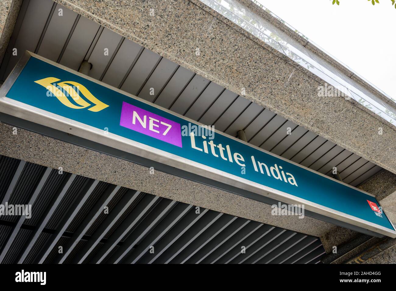 SMRT station sign 'Little India', 'Little India' neighbourhood of Singapore, Southeast Asia Stock Photo