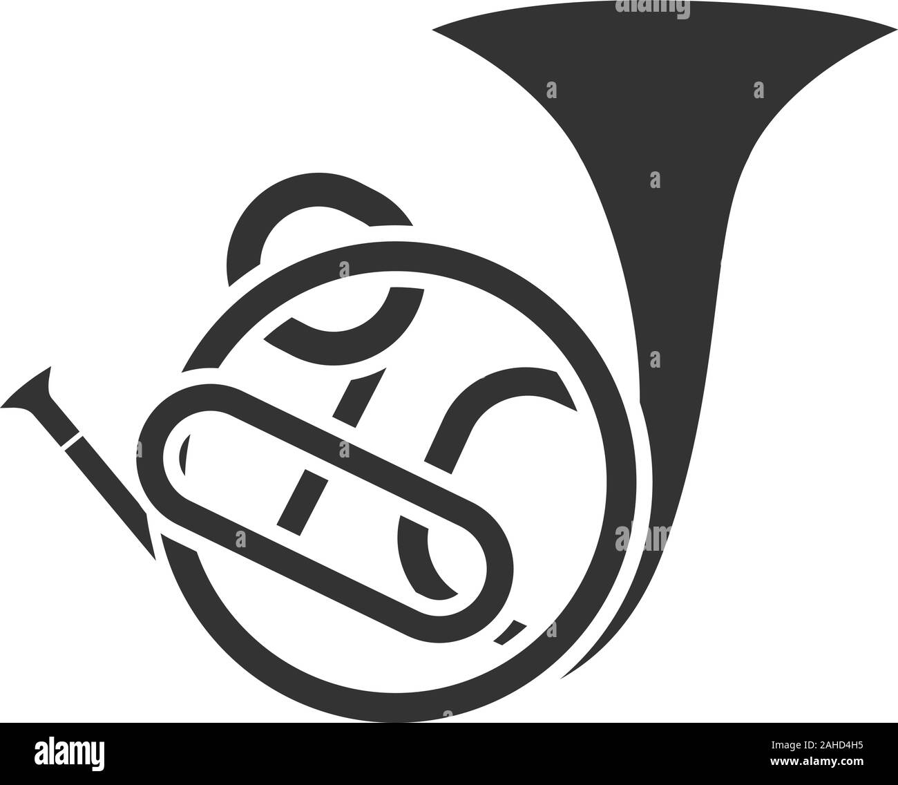 French horn glyph icon. Silhouette symbol. Negative space. Vector
