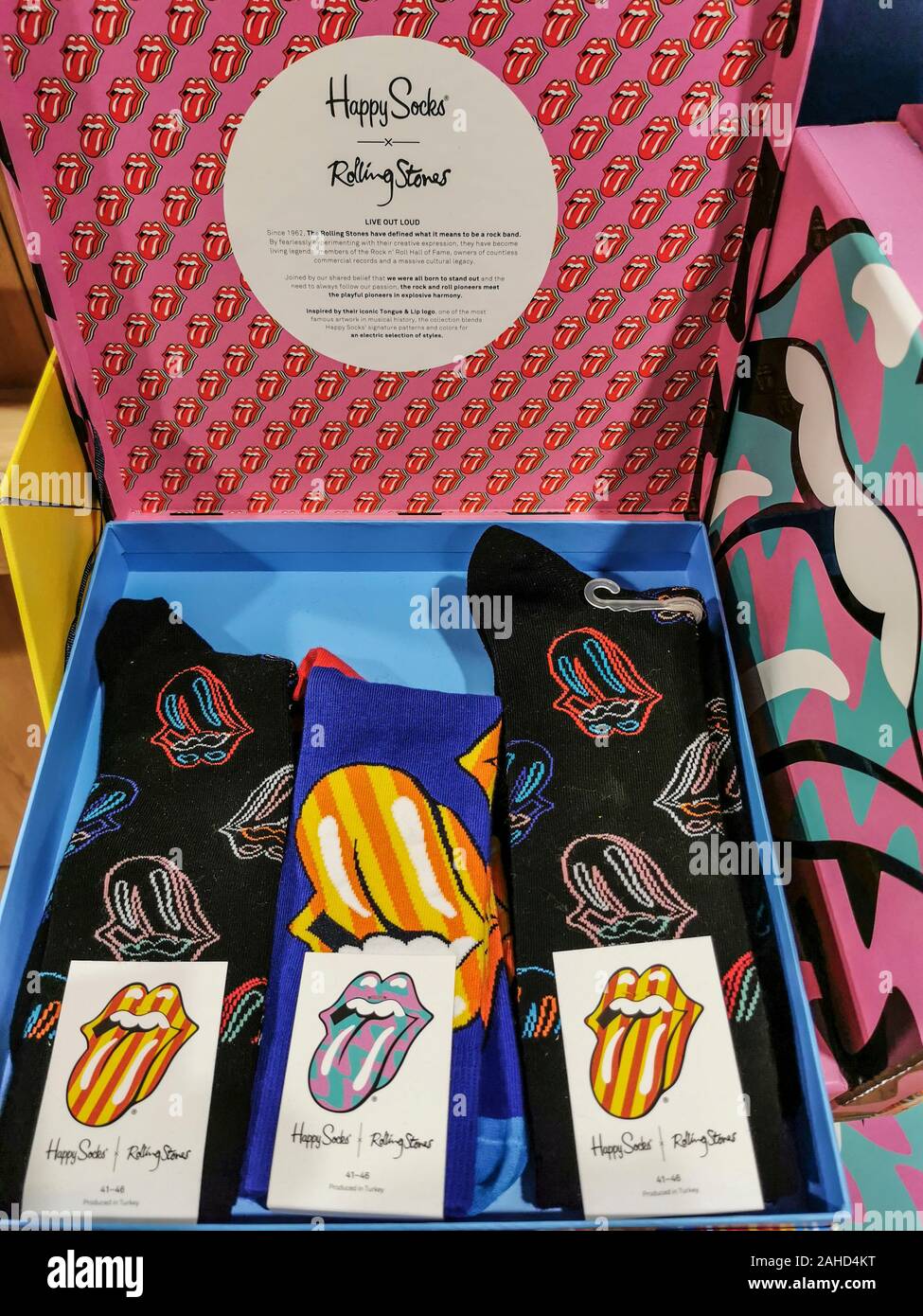 BEATLES AND ROLLING STONES SOCKS,TOWER RECORDS TOKYO Stock Photo